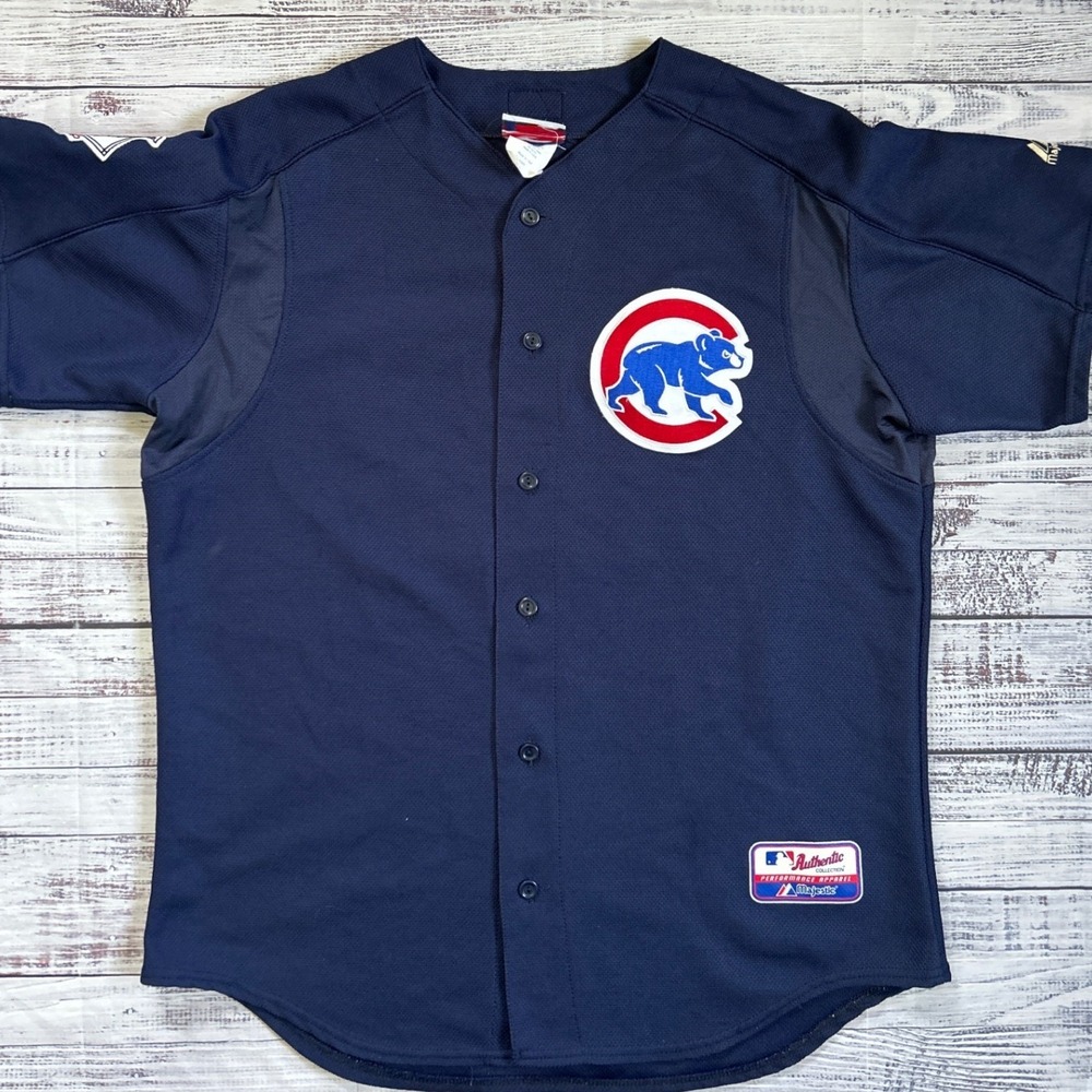 Majestic Chicago Cubs Mark Prior 22 Baseball Jersey Large Navy Blue Button Down